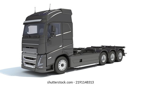 Black Semi Truck 3D Rendering On White Background