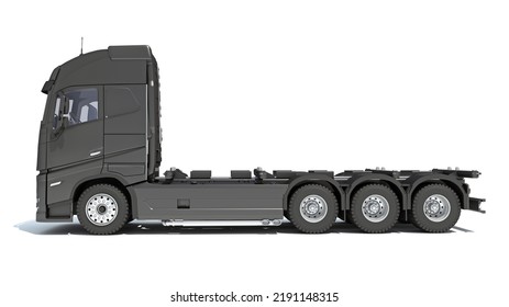 Black Semi Truck 3D Rendering On White Background