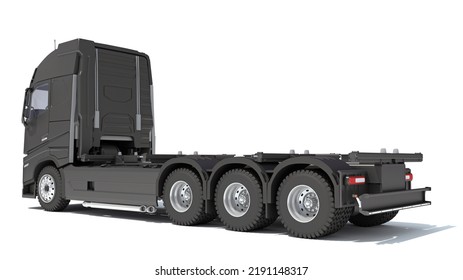 Black Semi Truck 3D Rendering On White Background