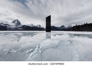 A Black Sharp Square Monolith Standing In The Center