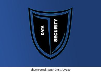 A black shield with DATA SECURITY writing on it on a blue background