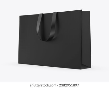 Black Shopping paper bag and satin handle mockup. 3d illustration.