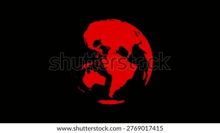 Black showing red globe map with continents and oceans on black background. resolution use.