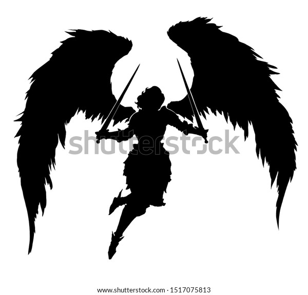 Black Silhouette Angel Woman Paired Swords Stock Illustration 1517075813