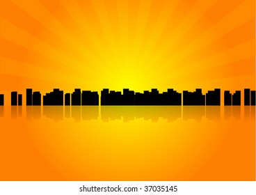 Black Silhouette City Under Sunrise Stock Illustration 37035145 ...