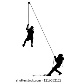 Silhouette Speleologist On Rope Explorer On Stock Vector (Royalty Free ...