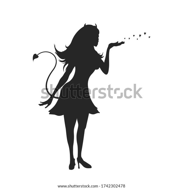 悪魔の黒いシルエット ハロウィーンパーティー 邪悪な女性の孤立した画像 白い背景にグラマーの女性 のイラスト素材