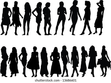 Collection Black Silhouettes Beautiful Women On Stock Vector (Royalty ...