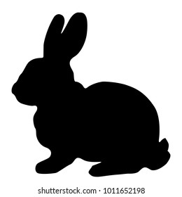 Black Silhouette Fluffy Rabbit Hare Sitting Stock Illustration ...