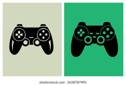 Black silhouette of a game controller featuring clearly defined thumbsticks and buttons. Ideal for gaming brands, esports teams, app icons, and tech-related vector graphics.


