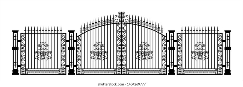 Black silhouette gothic cemetery gate and ornament  Isolated drawing cathedral build  Fantasy architecture  European medieval landmark  Design element