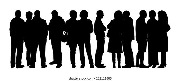 Black Silhouette Of A Large Group Of People Talking Standing In Different Postures