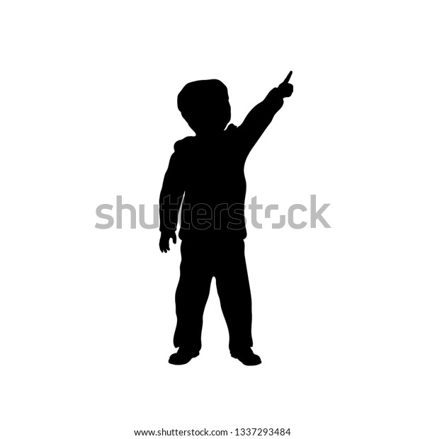 Black Silhouette Little Boy Pointing Sky Stock Illustration 1337293484