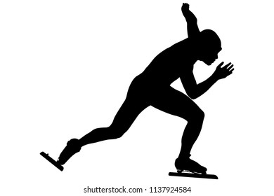 Black Silhouette Man Speedskater Speed Skating Stock Vector (Royalty ...