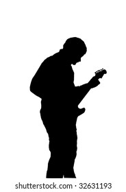 Black Silhouette Playingl Guitarist On White Stock Illustration ...