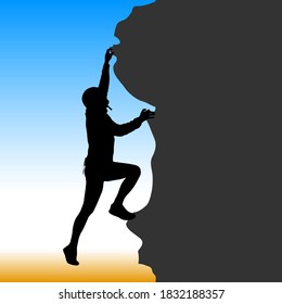 Black Silhouette Rock Climber On White Background