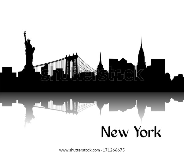 米国ニューヨークの空の黒いシルエット のイラスト素材