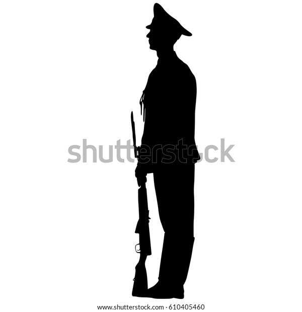 Black Silhouette Soldier Standing Arms On Stock Illustration 610405460 ...