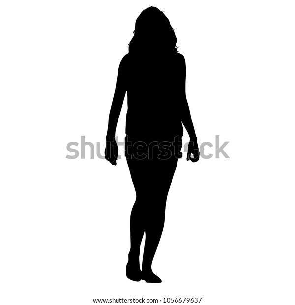Black Silhouette Woman Standing People On Stock Illustration 1056679637 0064