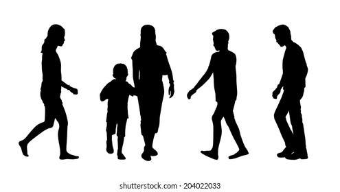 Black Silhouettes Asian Men Women Walking Stock Illustration 204022033 ...