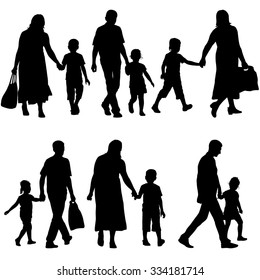 Black Silhouettes Family On White Background. Illustration.