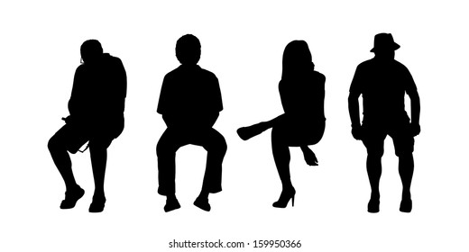 black silhouettes of people of different sex and age seated outside in various postures