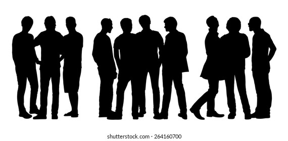 Black Silhouettes Of Three Groups Of Different Men Only Standing And Talking To Each Other