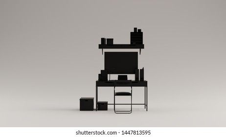 Black Simple Tiny Home Office With Storage Boxes 3d Illustration 3d Rendering