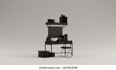 Black Simple Tiny Home Office With Storage Boxes 3d Illustration 3d Rendering