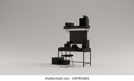 Black Simple Tiny Home Office With Storage Boxes 3d Illustration 3d Rendering