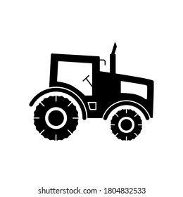 black simple tractor icon. concept of smart agronomy. symbol of heavy agricultural machinery for field, organic food made in village farm, local market. flat sign isolated on white