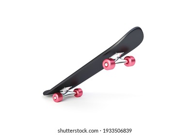 Black Skateboard And Pink Wheel Or Skating Surf Board Isolated On White Background With Extreme Sports. 3D Rendering.