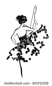 Black  Sketch Ballerina With Sparkles, Illustration