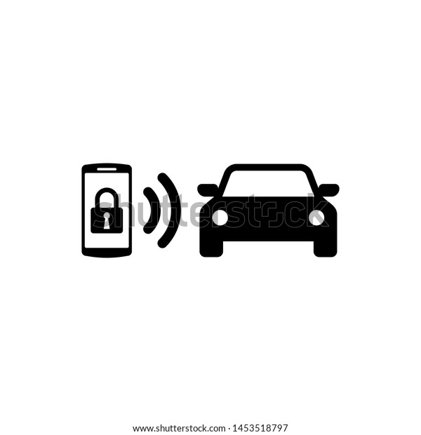 Black Smart car alarm system\
icon isolated. The smartphone controls the car security on the\
wireless