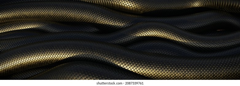 Black Snakes Background Banner, 3d Rendering