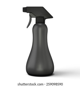 Black Spray Bottle Mockup Isolated On White Background. 3d Render Image.