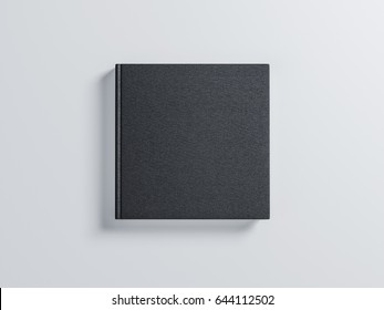 Black Square Blank Book Mockup With Textured Hard Cover. 3d Rendering