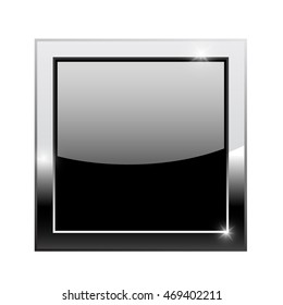 Black Square Button With Metal Frame. Illustration Isolated On White Background. Raster Version