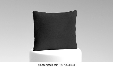 Black Square Pillow Mockup On White Podium 3d Illustration 