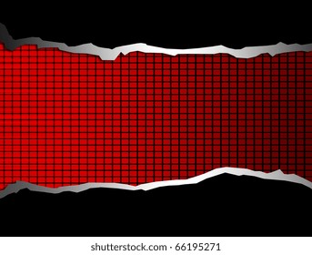 Black Squares Over Red Background With Black And Chrome Waves