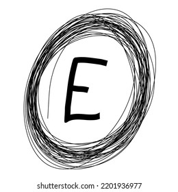 Black Squiggle Circle Border E Initial Monogram