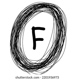 Black Squiggle Circle Border F Initial Monogram