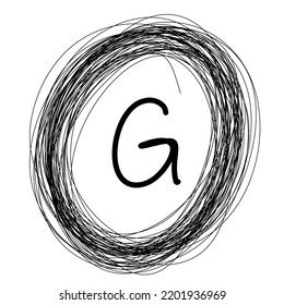 Black Squiggle Circle Border G Initial Monogram