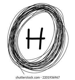 Black Squiggle Circle Border H Initial Monogram