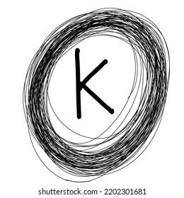 Black Squiggle Circle Border K Initial Monogram