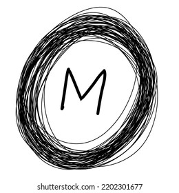 Black Squiggle Circle Border M Initial Monogram
