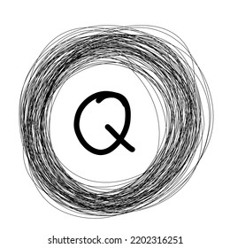 Black Squiggle Circle Border Q Initial Monogram