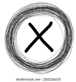 Black Squiggle Circle Border X Initial Monogram