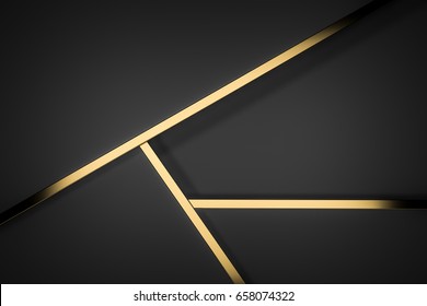 Black Stack Paper Material Layer With Gold Stripe Background 3d Render