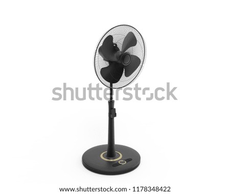 Black stand fan in 3d rendering on white background